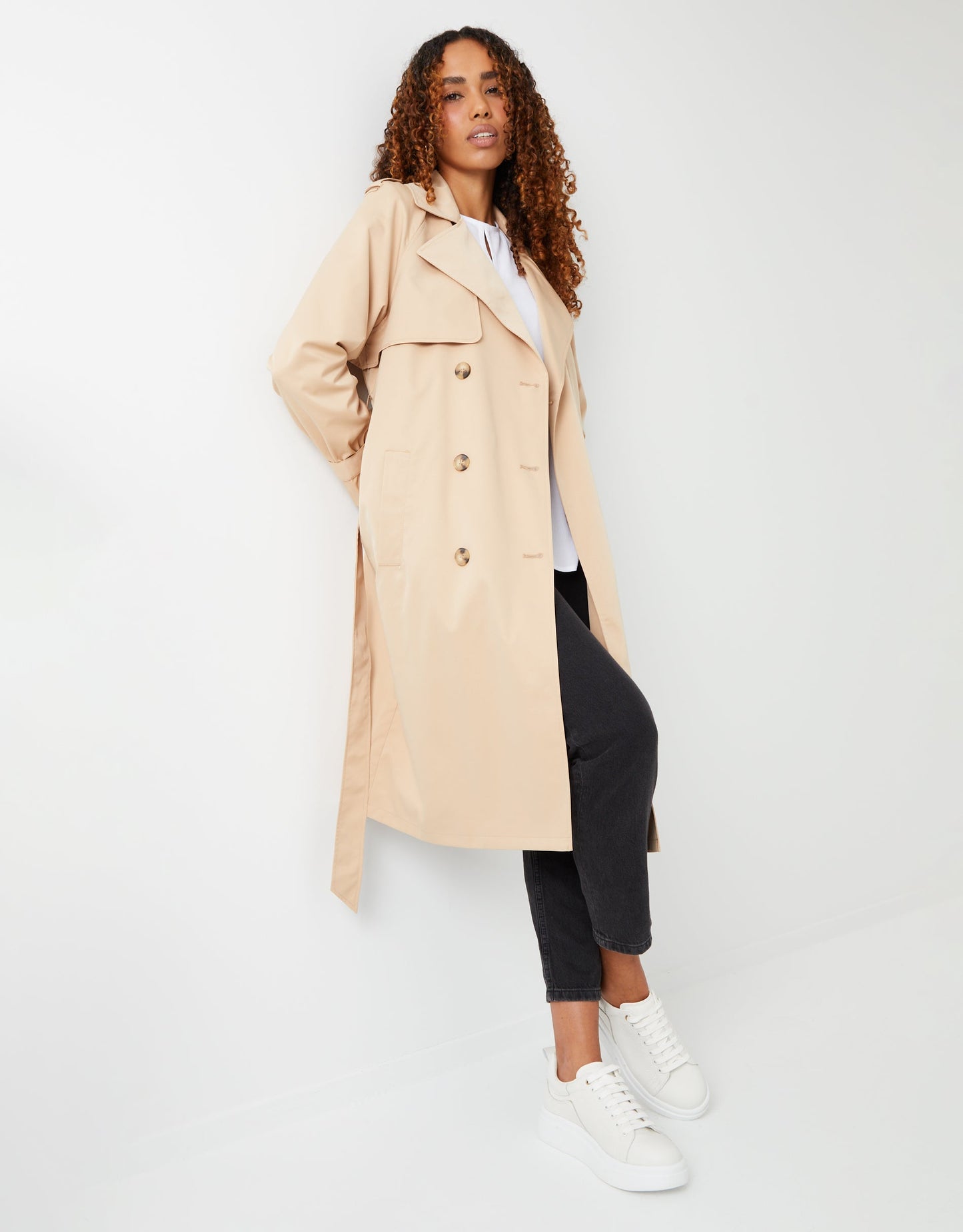 Women's Stone Double Breasted Trench Coat