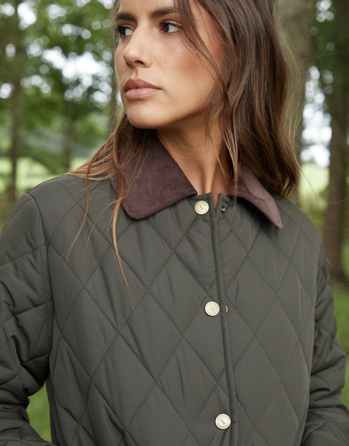 Women's Khaki Cord Collar Diamond Quilted Heritage Jacket