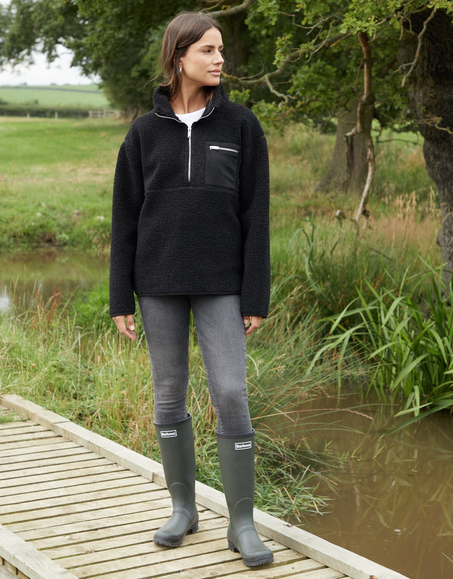 Women's Black Half Zip Borg Fleece