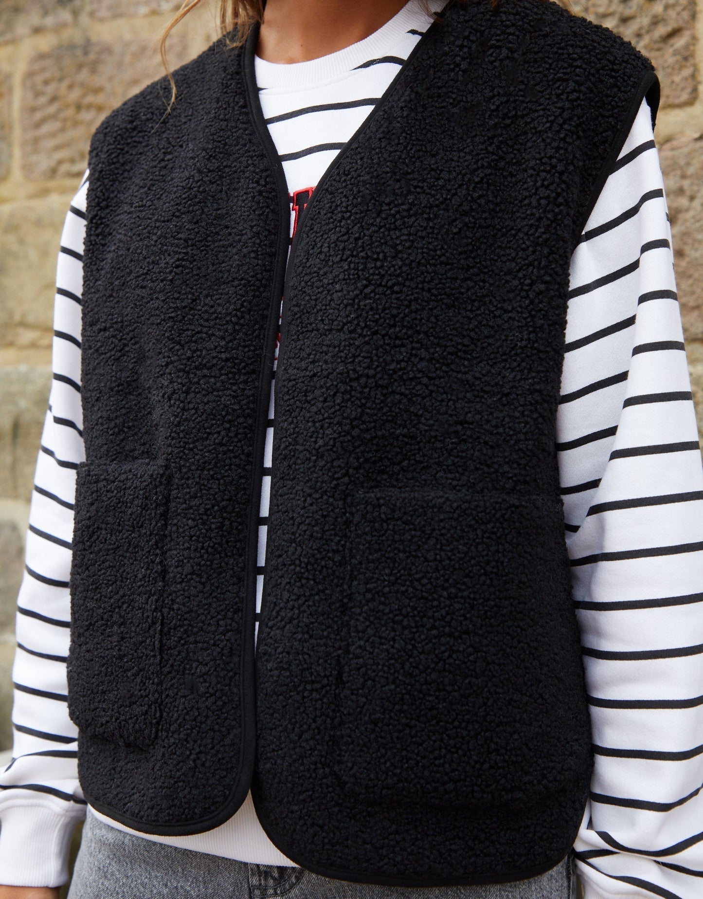 Women's Black Reversible Fleece Borg Gilet